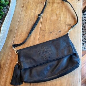 Tory Burch Black Crossbody Bag with Logo and Tassel